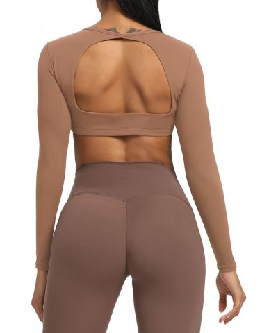 Long Sleeve Crop Tops for Women Clarissa Backless Workout Crop T Shirt Top Brownie $17.67 Activewear