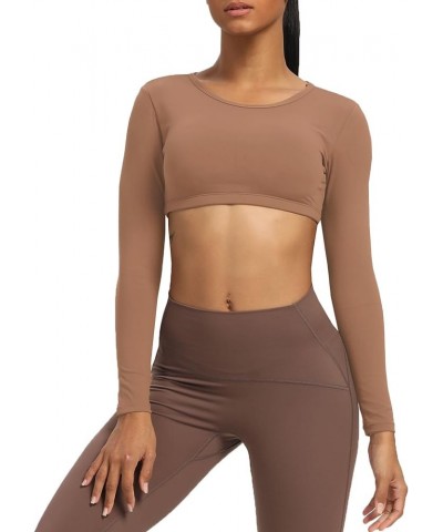 Long Sleeve Crop Tops for Women Clarissa Backless Workout Crop T Shirt Top Brownie $17.67 Activewear