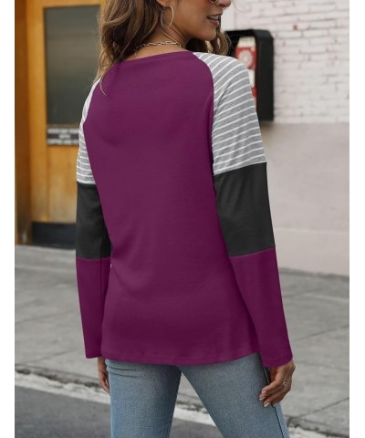 Women's Color Block Tunic Tops Casual Long Sleeve Shirts Round Neck Pullover B Purple $11.79 Tops