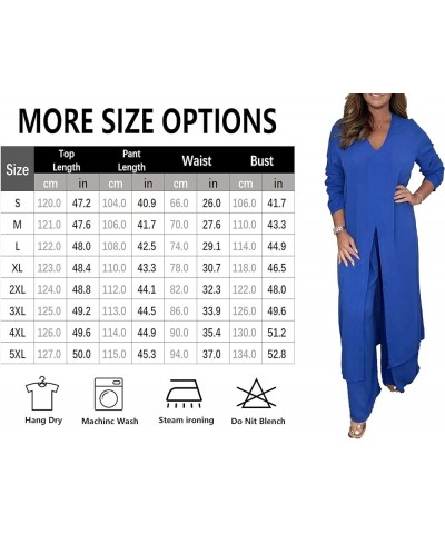 Women's Cotton Linen 2 Piece for Beach Vacation Plus Size Linen Sets Casual Loose Long Sleeve Tops and Wide Leg Pants Navy Bl...