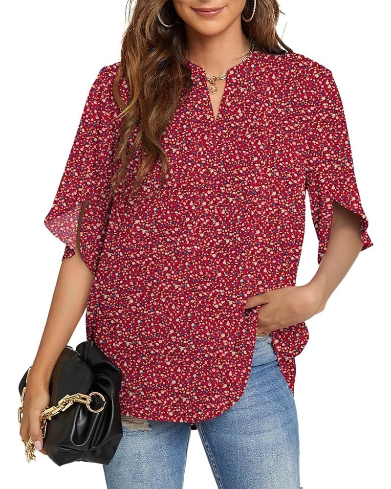 Women's Summer Tops Short Sleeve Casual Shirts V Neck Chiffon Dressy Blouse Tops 05_red Rose $14.69 Blouses