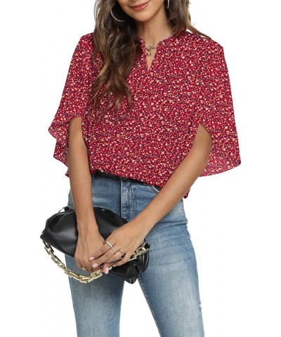 Women's Summer Tops Short Sleeve Casual Shirts V Neck Chiffon Dressy Blouse Tops 05_red Rose $14.69 Blouses