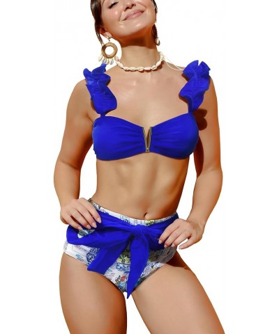 Women High Waisted Swimsuit Flounce Straps Bikini Bathing Suit Print 3 $18.59 Swimsuits