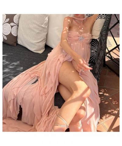 Women Y2k Bodycon Corset Maxi Dress Square Neck Spaghetti Strap Bustier Long Dress Low Cut Going Out Sundress E-pink $13.99 D...