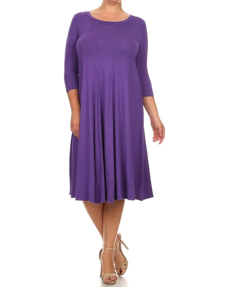 Women's Plus Size Casual Comfy Solid Print 3/4 Sleeve A-line Midi Dress/Made in USA Mdr00204 Eggplant $13.17 Dresses