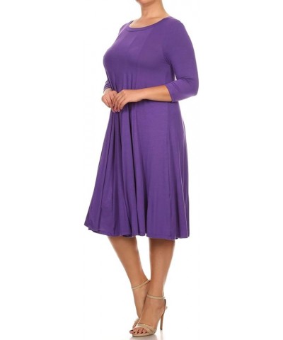 Women's Plus Size Casual Comfy Solid Print 3/4 Sleeve A-line Midi Dress/Made in USA Mdr00204 Eggplant $13.17 Dresses