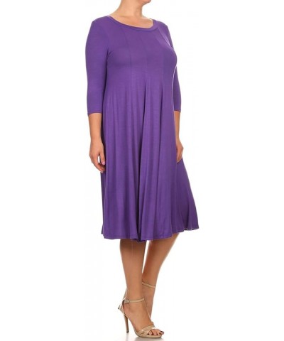 Women's Plus Size Casual Comfy Solid Print 3/4 Sleeve A-line Midi Dress/Made in USA Mdr00204 Eggplant $13.17 Dresses