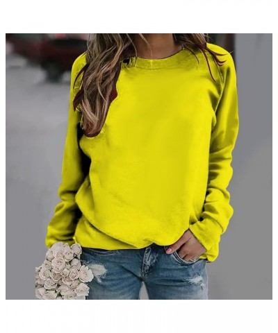 Womens Long Sleeve Crewneck Sweatshirt Tops Solid Color Loose Fit Sweatshirts Pullover 2023 Fall Casual Tops Shirt Yellow 27 ...