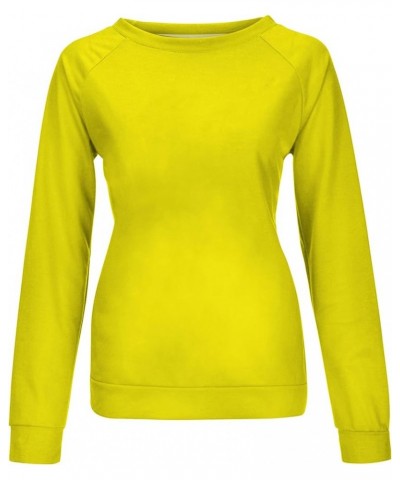 Womens Long Sleeve Crewneck Sweatshirt Tops Solid Color Loose Fit Sweatshirts Pullover 2023 Fall Casual Tops Shirt Yellow 27 ...