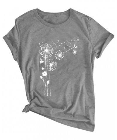 Dandelion Tops for Women Dandelion Graphic Crewneck Short Sleeve Solid Color Shirts Basic Tunic Tees 12gray $7.83 T-Shirts