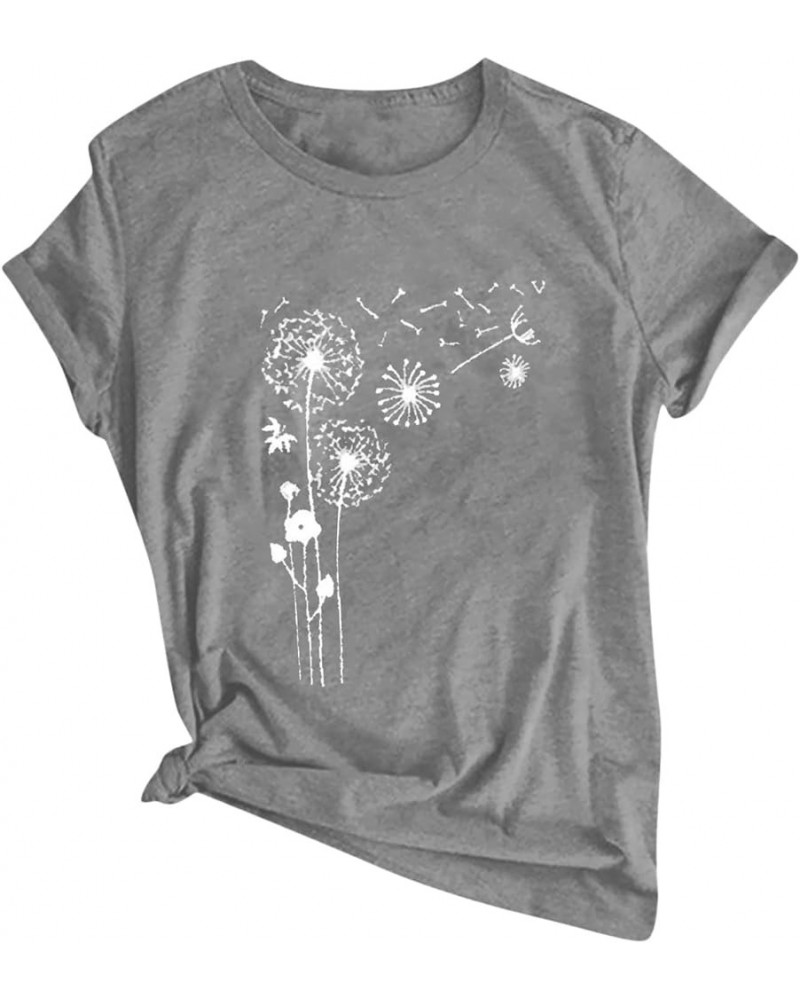 Dandelion Tops for Women Dandelion Graphic Crewneck Short Sleeve Solid Color Shirts Basic Tunic Tees 12gray $7.83 T-Shirts