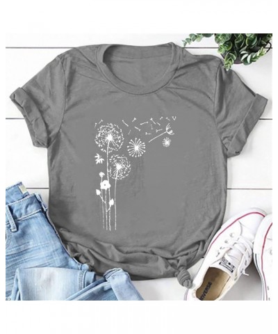 Dandelion Tops for Women Dandelion Graphic Crewneck Short Sleeve Solid Color Shirts Basic Tunic Tees 12gray $7.83 T-Shirts