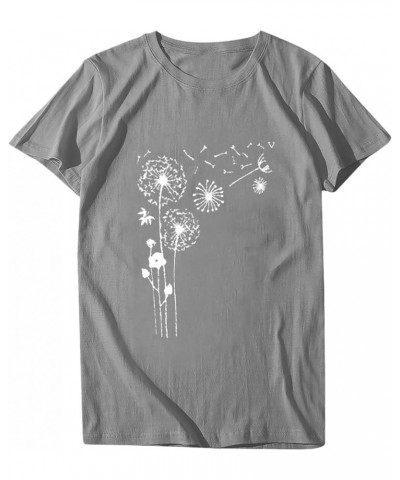 Dandelion Tops for Women Dandelion Graphic Crewneck Short Sleeve Solid Color Shirts Basic Tunic Tees 12gray $7.83 T-Shirts