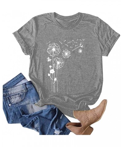 Dandelion Tops for Women Dandelion Graphic Crewneck Short Sleeve Solid Color Shirts Basic Tunic Tees 12gray $7.83 T-Shirts