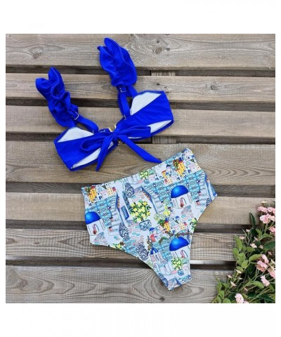 Women High Waisted Swimsuit Flounce Straps Bikini Bathing Suit Print 3 $18.59 Swimsuits