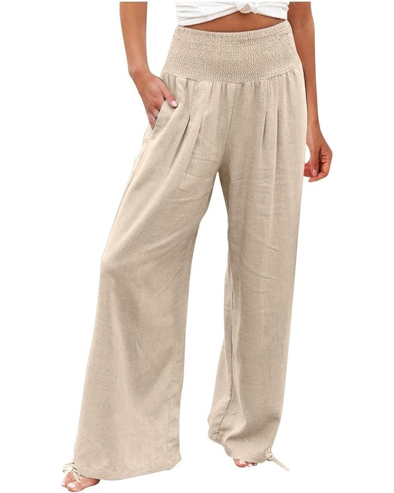 Women's Wide Leg Pants Linen Palazzo Pants Summer Boho High Waist Casual Lounge Pant 2024 Plicated Trousers, S-3XL 4-khaki $1...