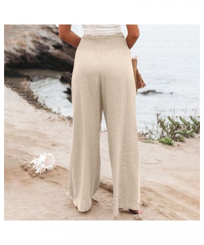 Women's Wide Leg Pants Linen Palazzo Pants Summer Boho High Waist Casual Lounge Pant 2024 Plicated Trousers, S-3XL 4-khaki $1...