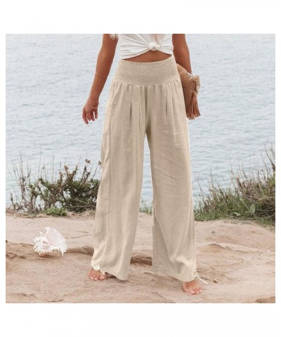 Women's Wide Leg Pants Linen Palazzo Pants Summer Boho High Waist Casual Lounge Pant 2024 Plicated Trousers, S-3XL 4-khaki $1...