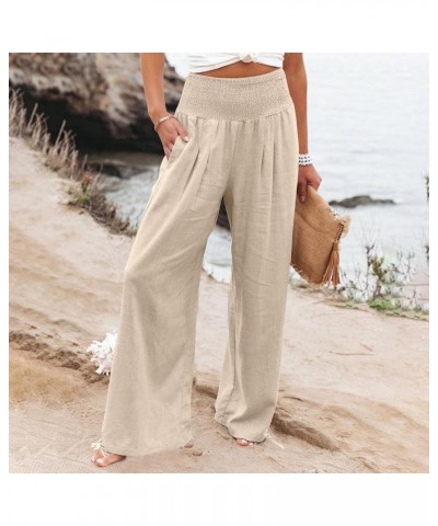 Women's Wide Leg Pants Linen Palazzo Pants Summer Boho High Waist Casual Lounge Pant 2024 Plicated Trousers, S-3XL 4-khaki $1...