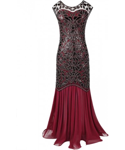 1920s Floor-Length V-Back Sequined Embellished Prom Evening Dress D20S004 Burgundy $22.68 Dresses