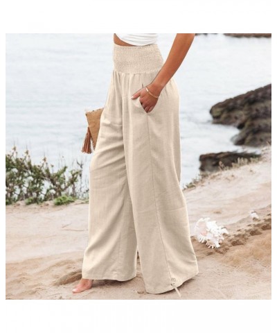 Women's Wide Leg Pants Linen Palazzo Pants Summer Boho High Waist Casual Lounge Pant 2024 Plicated Trousers, S-3XL 4-khaki $1...