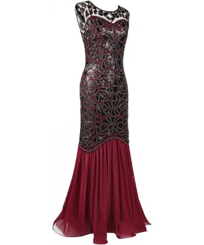 1920s Floor-Length V-Back Sequined Embellished Prom Evening Dress D20S004 Burgundy $22.68 Dresses