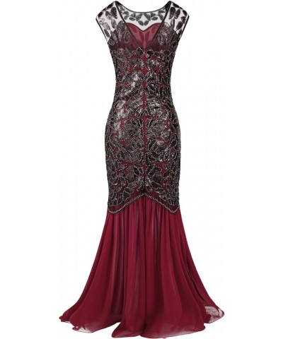 1920s Floor-Length V-Back Sequined Embellished Prom Evening Dress D20S004 Burgundy $22.68 Dresses