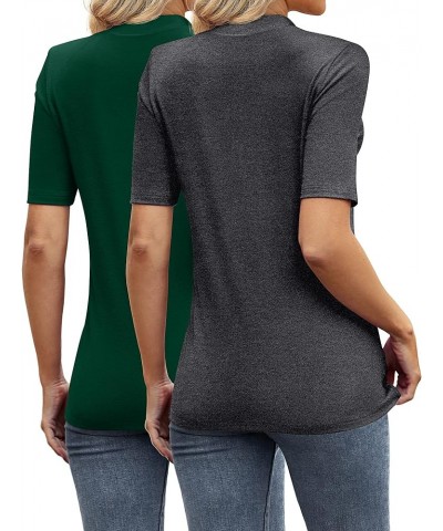 2 Pack Women's Business Casual Tops, Mock Neck Shirts Half Short Sleeve Turtleneck Tops Quarter Sleeve Dressy Blouses Green/D...