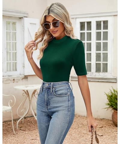 2 Pack Women's Business Casual Tops, Mock Neck Shirts Half Short Sleeve Turtleneck Tops Quarter Sleeve Dressy Blouses Green/D...