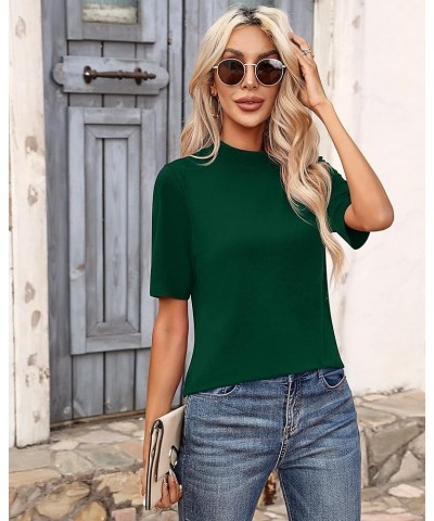 2 Pack Women's Business Casual Tops, Mock Neck Shirts Half Short Sleeve Turtleneck Tops Quarter Sleeve Dressy Blouses Green/D...