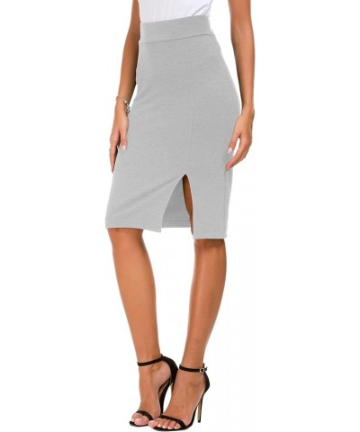 Women's Knee Length Stretch Pencil Skirt High Waisted Bodycon Midi Straight Skirt Light Grey $14.92 Skirts