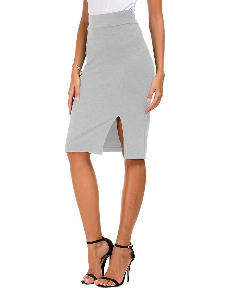 Women's Knee Length Stretch Pencil Skirt High Waisted Bodycon Midi Straight Skirt Light Grey $14.92 Skirts