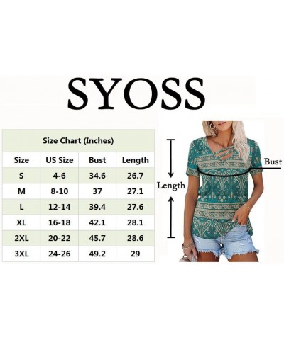 Women's Summer Casual T-Shirt Cross Cut V-Neck Tops Short Sleeve Tunic Loose Cold Shoulder Blouse Shirts 1-colorful-blue $11....