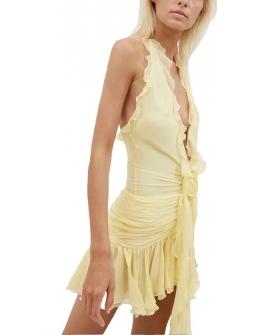 Women Sexy Strapless Tube Top Midi Dress Cut Out Bodycon Solid Dress Summer Party Clubwear Dresses L01-yellow Ruffle Dress $9...