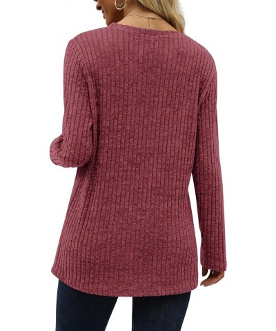 Women's Lightweight Tunic Sweaters Crewneck Long Sleeve Tops Buttons Side Shirts Casual Fall 05-red $10.25 Tops