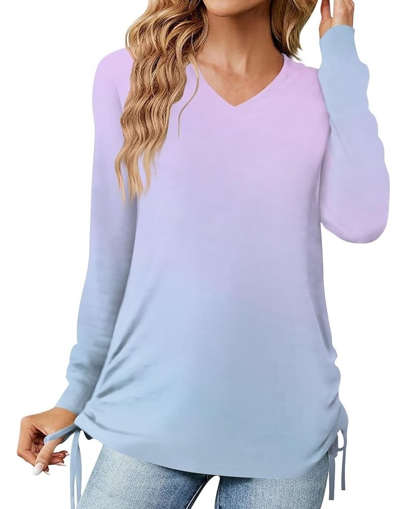 Blouses for Women, Gradient Sexy v Neck Long Sleeve lace up Casual Tunic Tops Fall Trendy Holiday Going Out Shirts 1-light Pu...