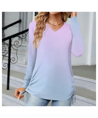 Blouses for Women, Gradient Sexy v Neck Long Sleeve lace up Casual Tunic Tops Fall Trendy Holiday Going Out Shirts 1-light Pu...