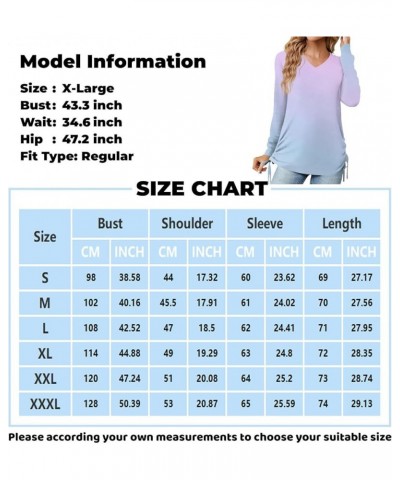 Blouses for Women, Gradient Sexy v Neck Long Sleeve lace up Casual Tunic Tops Fall Trendy Holiday Going Out Shirts 1-light Pu...