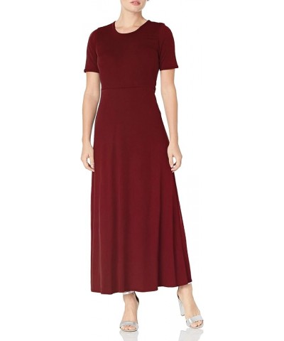 Women's Petite Modest Soft Brushed Dty Knit Elbow Sleeve Maxidress Burgundy $12.32 Dresses