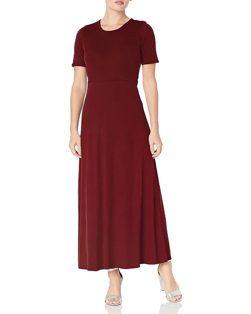 Women's Petite Modest Soft Brushed Dty Knit Elbow Sleeve Maxidress Burgundy $12.32 Dresses