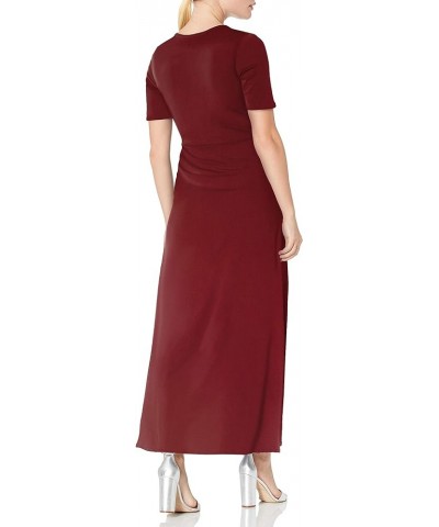 Women's Petite Modest Soft Brushed Dty Knit Elbow Sleeve Maxidress Burgundy $12.32 Dresses