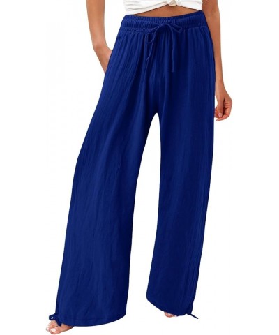 Plus Size Palazzo Pants for Women Trendy High Waisted Drawstring Beach Pants Loose Fit Straight Leg Pants Trousers Blue $8.99...