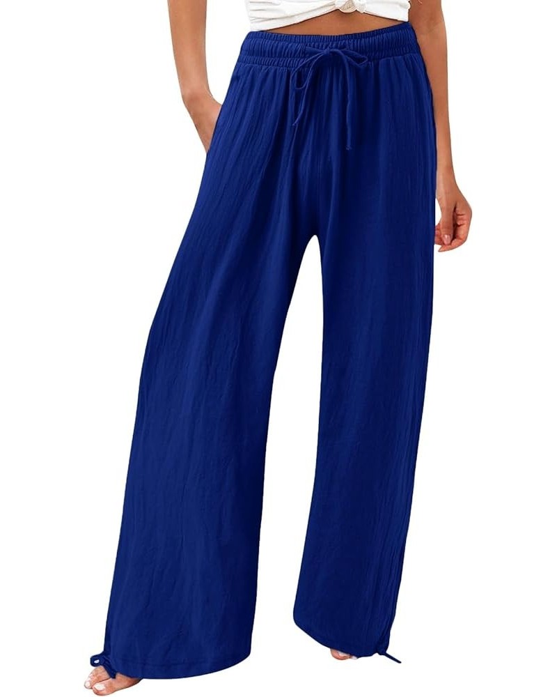 Plus Size Palazzo Pants for Women Trendy High Waisted Drawstring Beach Pants Loose Fit Straight Leg Pants Trousers Blue $8.99...