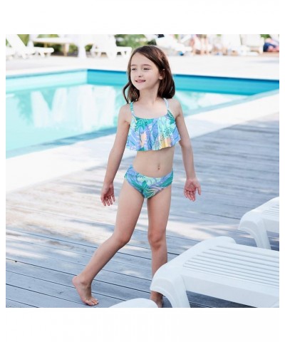 Girls Two Piece Bikini Swimsuits Striped Ruffle Swimwear Falbala Bathing Suit Set Green Tree Two Piece $11.72 Sets