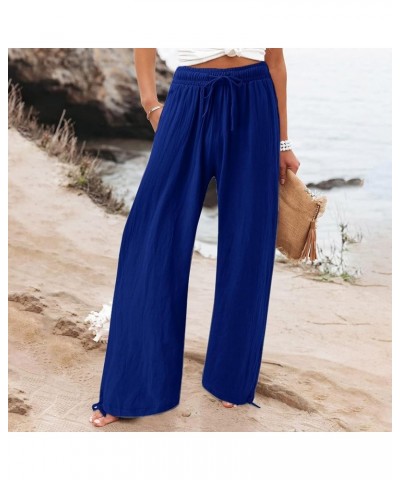 Plus Size Palazzo Pants for Women Trendy High Waisted Drawstring Beach Pants Loose Fit Straight Leg Pants Trousers Blue $8.99...