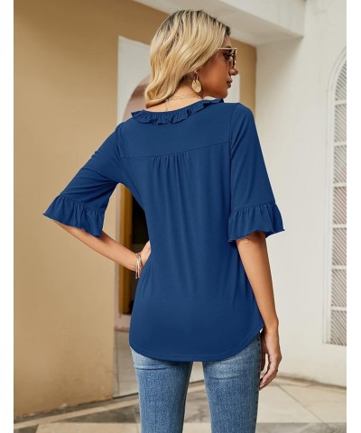 Women's Casual V Neck T Shirts Loose Summer 3/4 Bell Sleeve/Puff Long Sleeve Tops Ruffle Tunic Blouses Blue Half Sleeve Tops ...