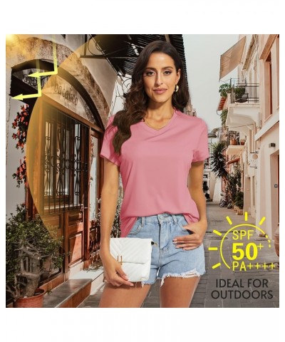 Women's T-Shirts UPF 50+ Sun Protection V-Neck Short Sleeve Tops Quick Dry Hiking Running Workout T-Shirts Gray Pink $12.23 A...