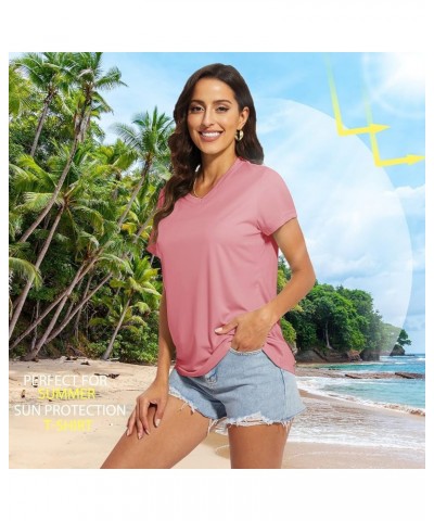 Women's T-Shirts UPF 50+ Sun Protection V-Neck Short Sleeve Tops Quick Dry Hiking Running Workout T-Shirts Gray Pink $12.23 A...