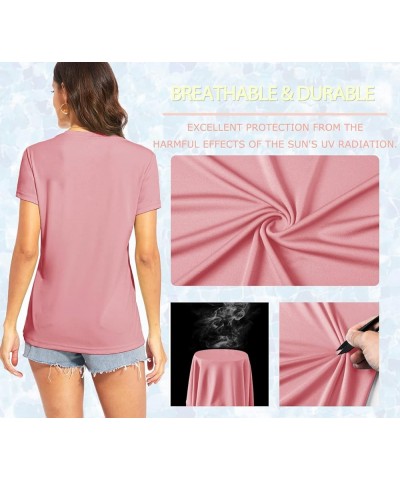 Women's T-Shirts UPF 50+ Sun Protection V-Neck Short Sleeve Tops Quick Dry Hiking Running Workout T-Shirts Gray Pink $12.23 A...