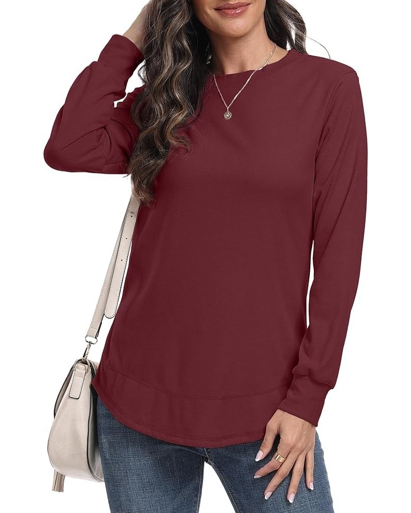 Sweatshirts for Women Crewneck Loose casual Long Sleeve Shirts Pullover Tunic Tops for Leggings A05 Wine Red $12.49 Hoodies &...